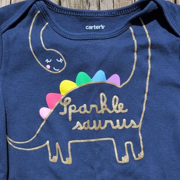 Carter's 18 Month Sparkle Saurus Long Sleeve Blue Onesie Bodysuit - Picture 2 of 9